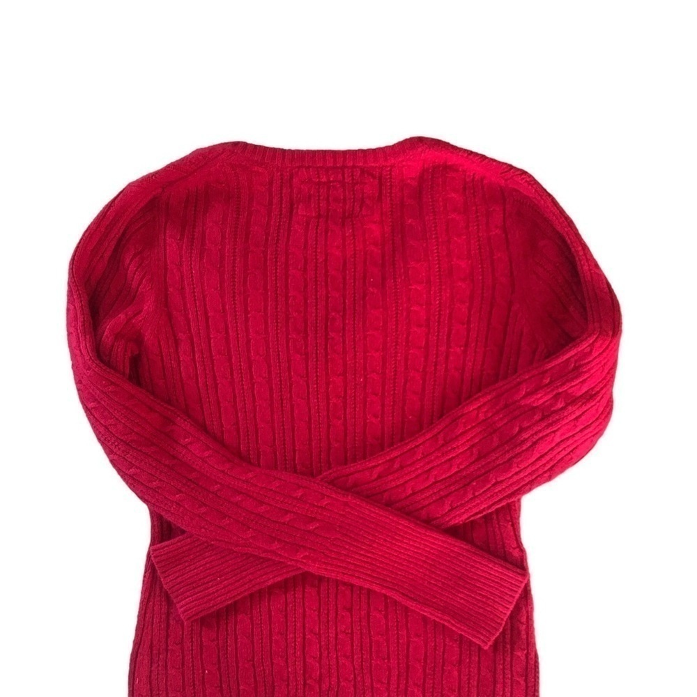 VTG American Eagle V Neck Angora Blend Sweater Red Sz.LG Cable-Knit Academia - Picture 2 of 4